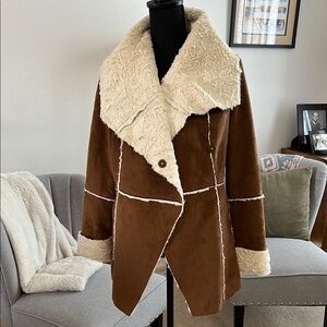 Brown Shearling Coat with Cream Accents